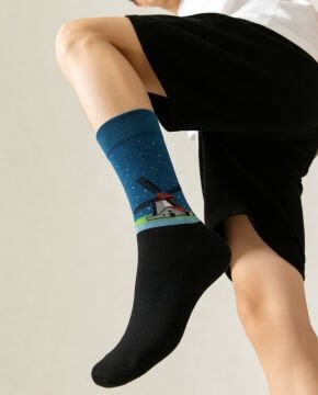 Yel Değirmeni Desenli Erkek Soket Çorap