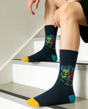 ALIENS Ufo Desenli Erkek Soket Çorap
