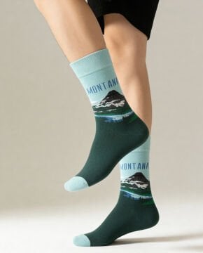 Montana Yazılı Dağ Manzara Desenli Erkek Soket Çorap