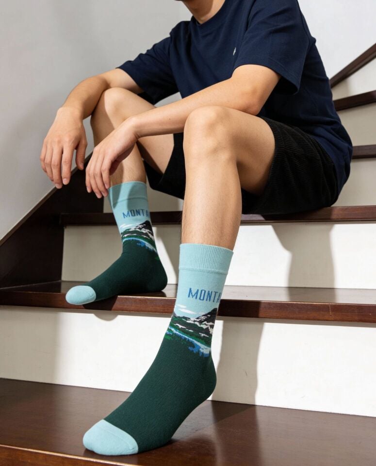 Montana Yazılı Dağ Manzara Desenli Erkek Soket Çorap