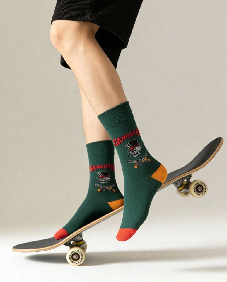 Gangster Yazılı Kuru Kafa Desenli Erkek Soket Çorap