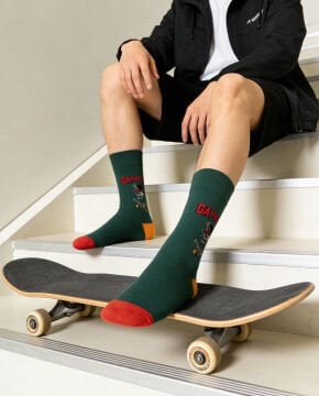 Gangster Yazılı Kuru Kafa Desenli Erkek Soket Çorap