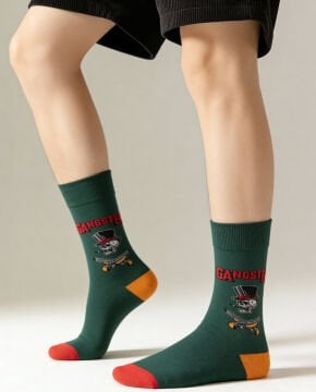 Gangster Yazılı Kuru Kafa Desenli Erkek Soket Çorap