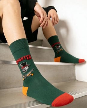 Gangster Yazılı Kuru Kafa Desenli Erkek Soket Çorap