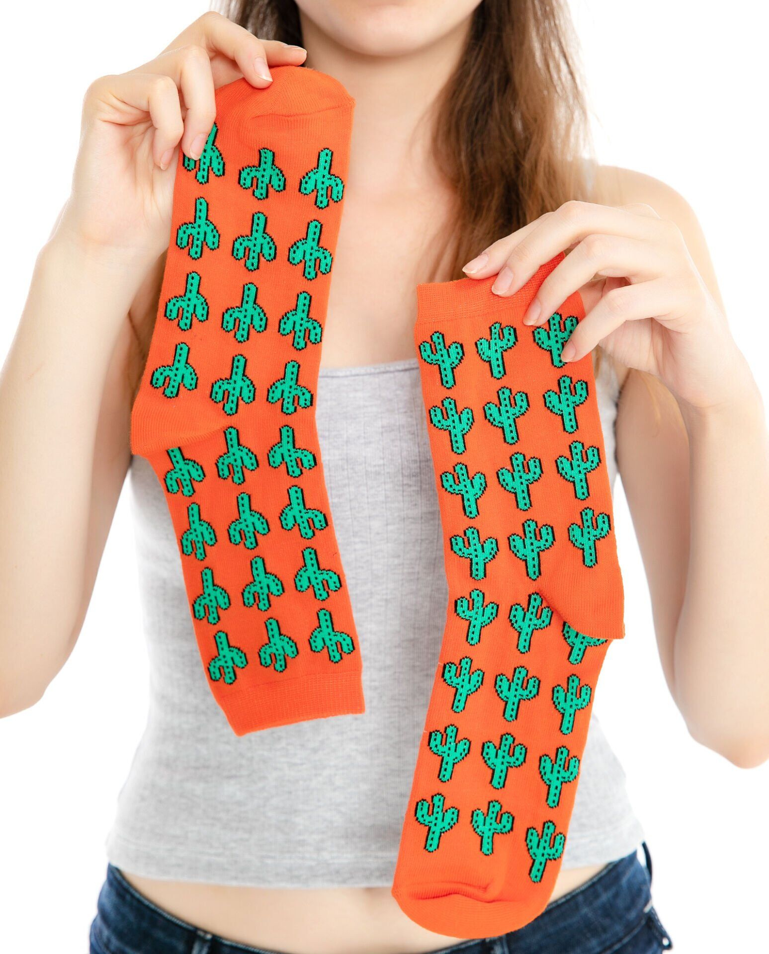 Turuncu Renk Kaktüs Desen Soket Çorap TURUNCU - 35/39