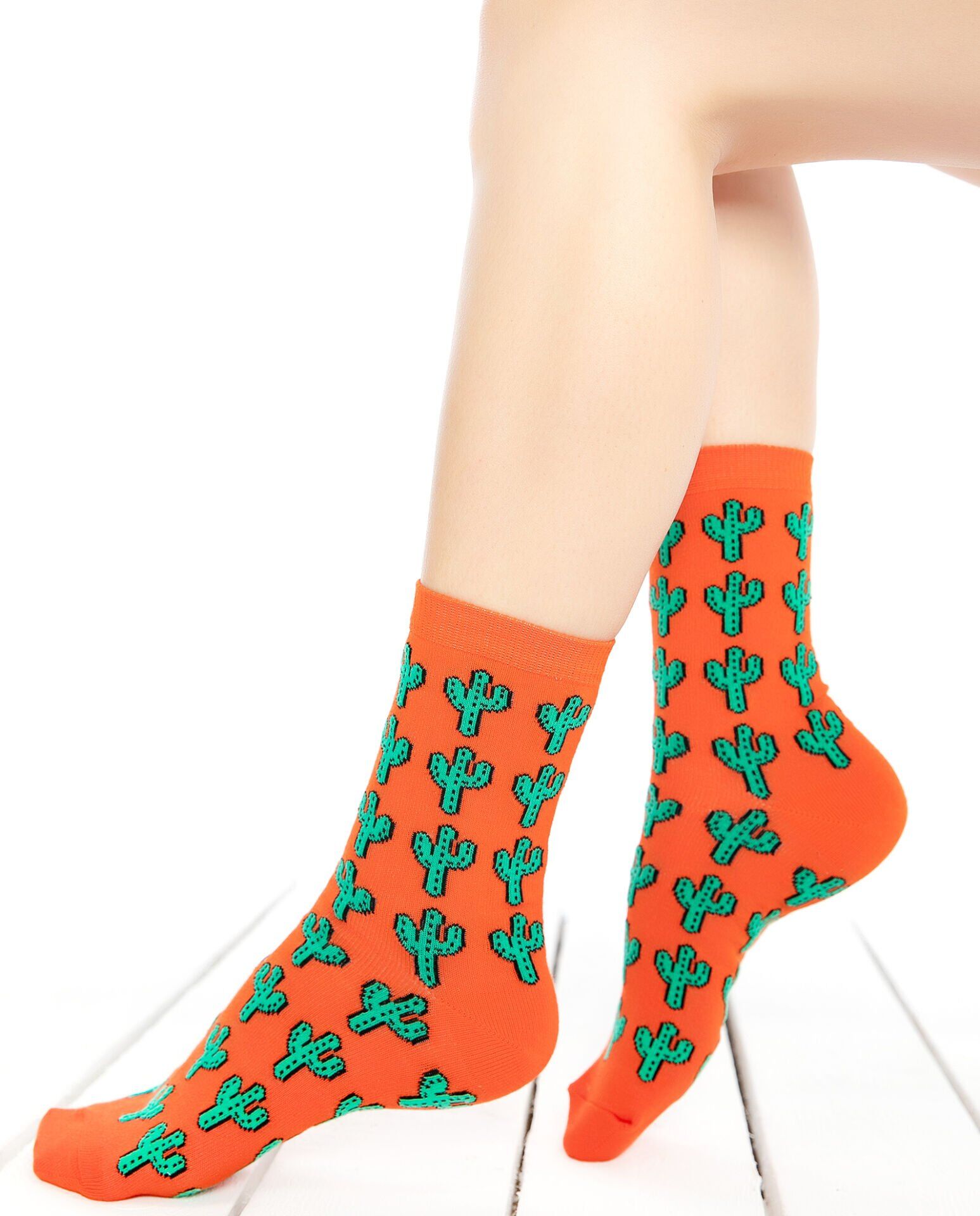 Turuncu Renk Kaktüs Desen Soket Çorap TURUNCU - 35/39