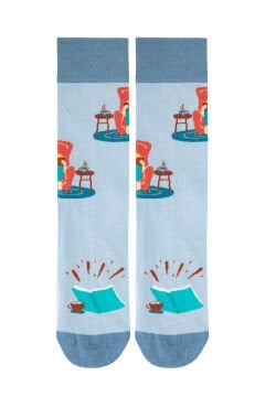 Kitap ve Kahve Desenli Erkek Soket Çorap