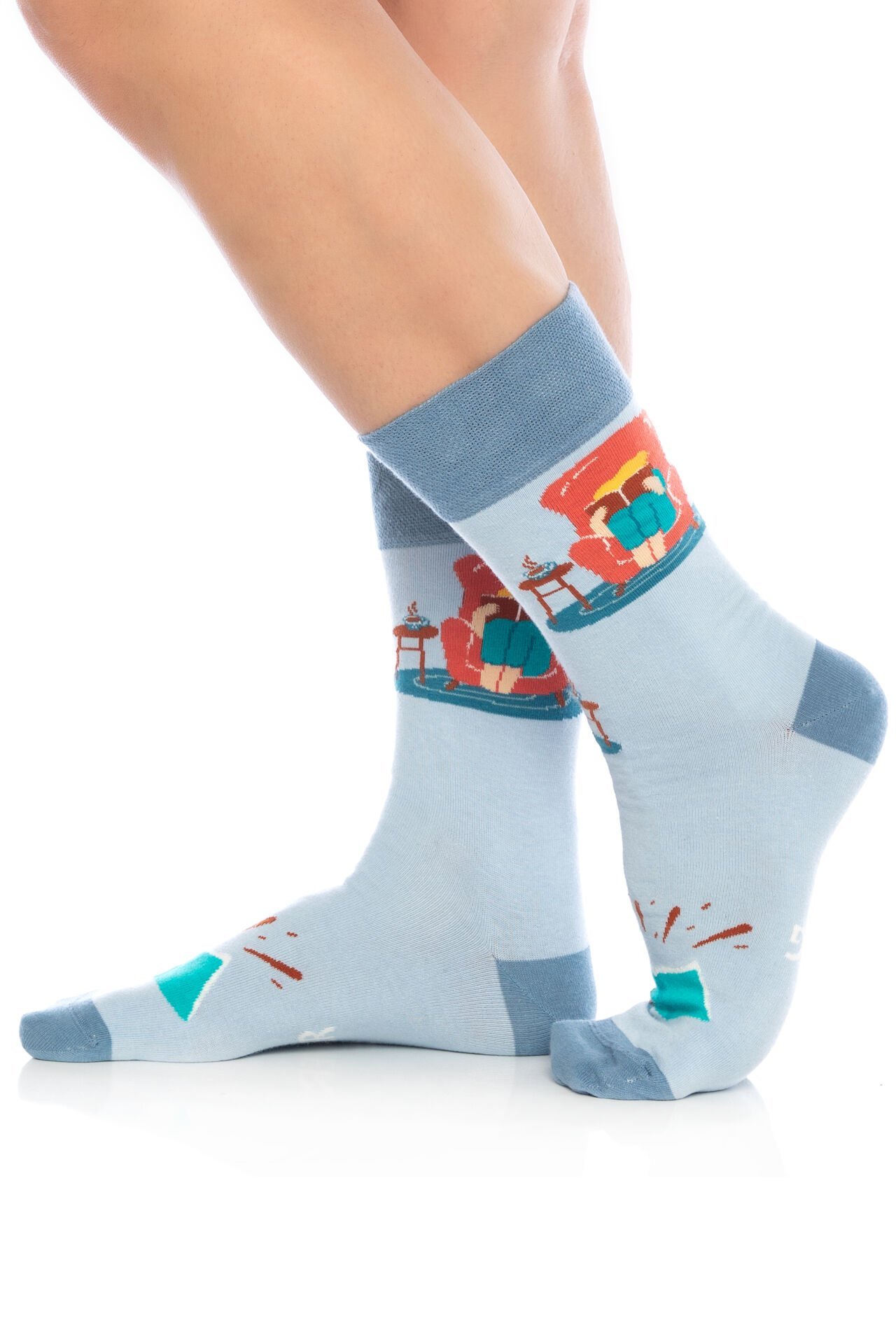 Kitap ve Kahve Desenli Erkek Soket Çorap