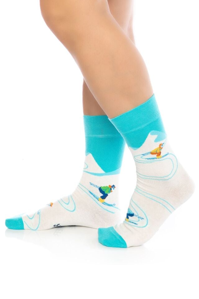 Kayak Yapan İnsan Desenli Erkek Soket Çorap