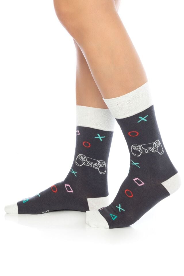 Oyun Konsolu Desenli Erkek Soket Çorap