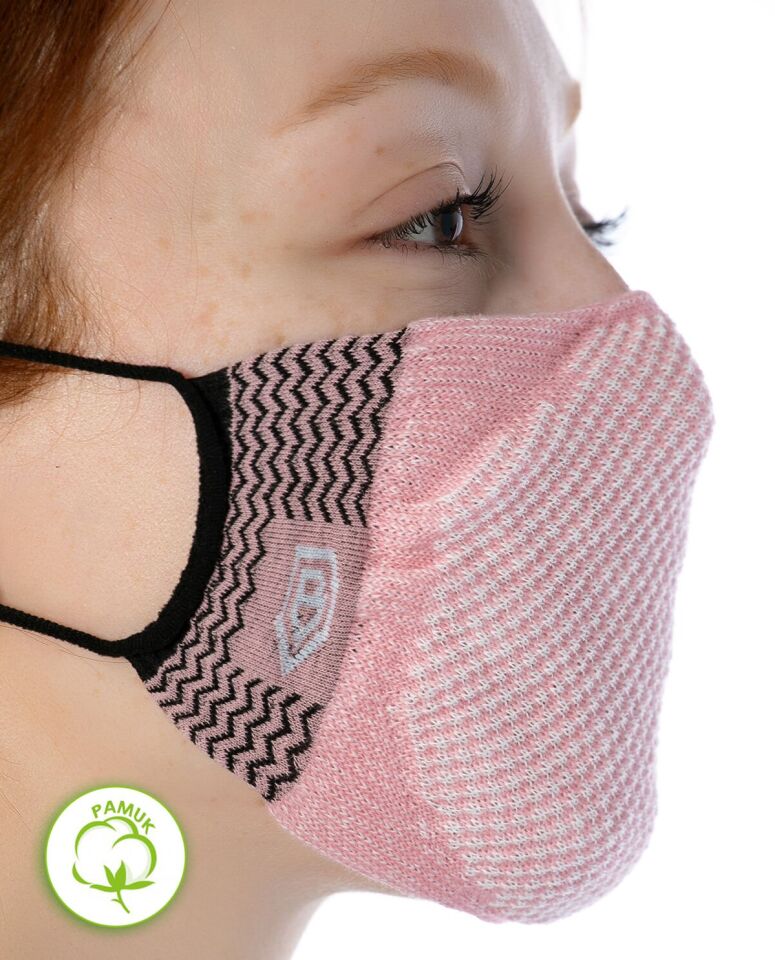Yıkanılabilir Maske Pamuk Pembe Renk Esnek Lastikli