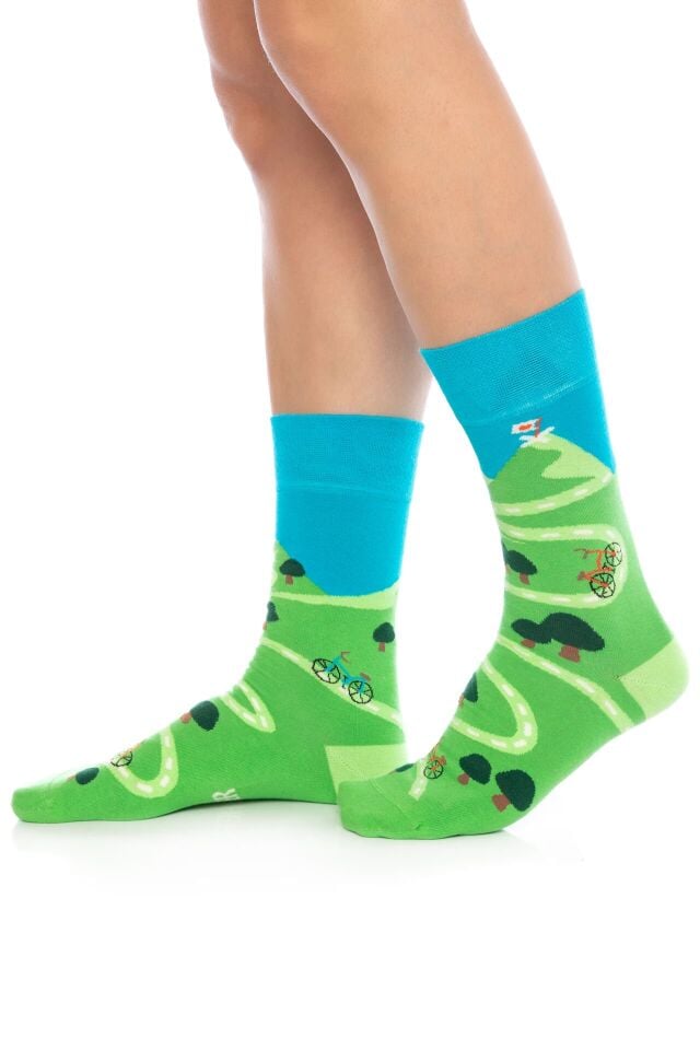 Bisiklet ve Orman Desenli Erkek Soket Çorap