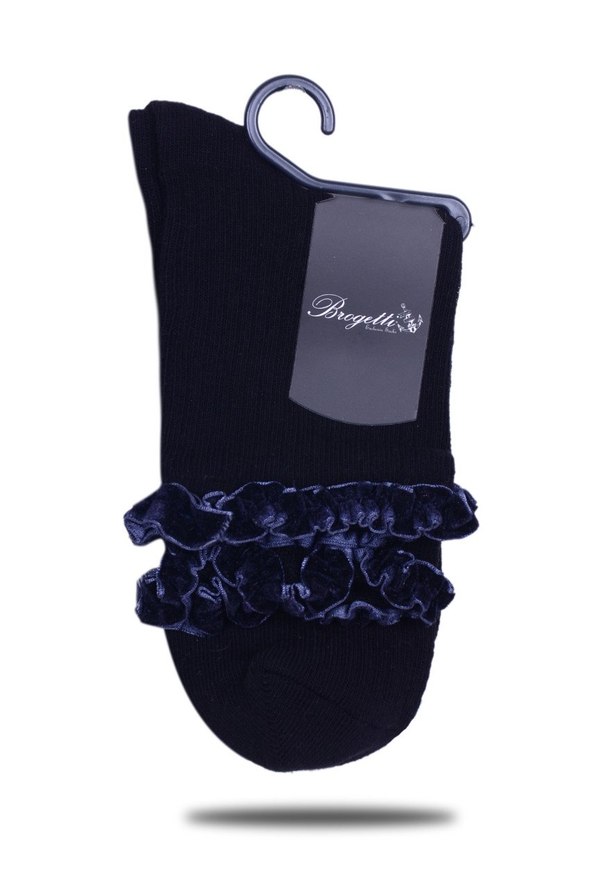 Lacivert Kadife Kurdela Aksesuarlı Soket Çorap SİYAH - 35/39