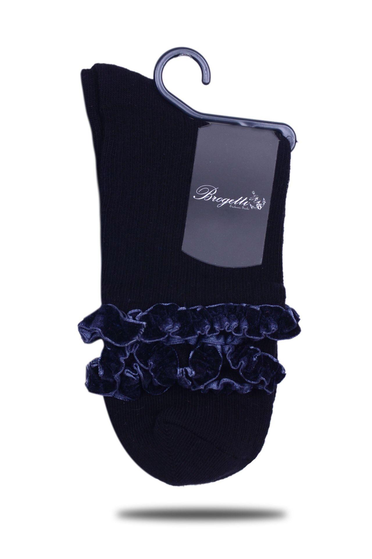 Lacivert Kadife Kurdela Aksesuarlı Soket Çorap SİYAH - 35/39