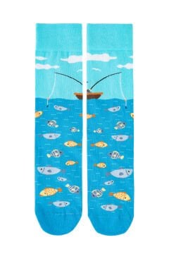 Balık Tutan Adam Desenli Erkek Soket Çorap