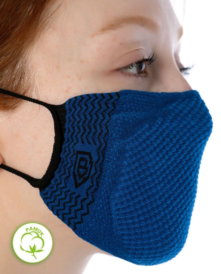 Yıkanılabilir Maske Pamuk Saks Mavi Esnek Lastikli