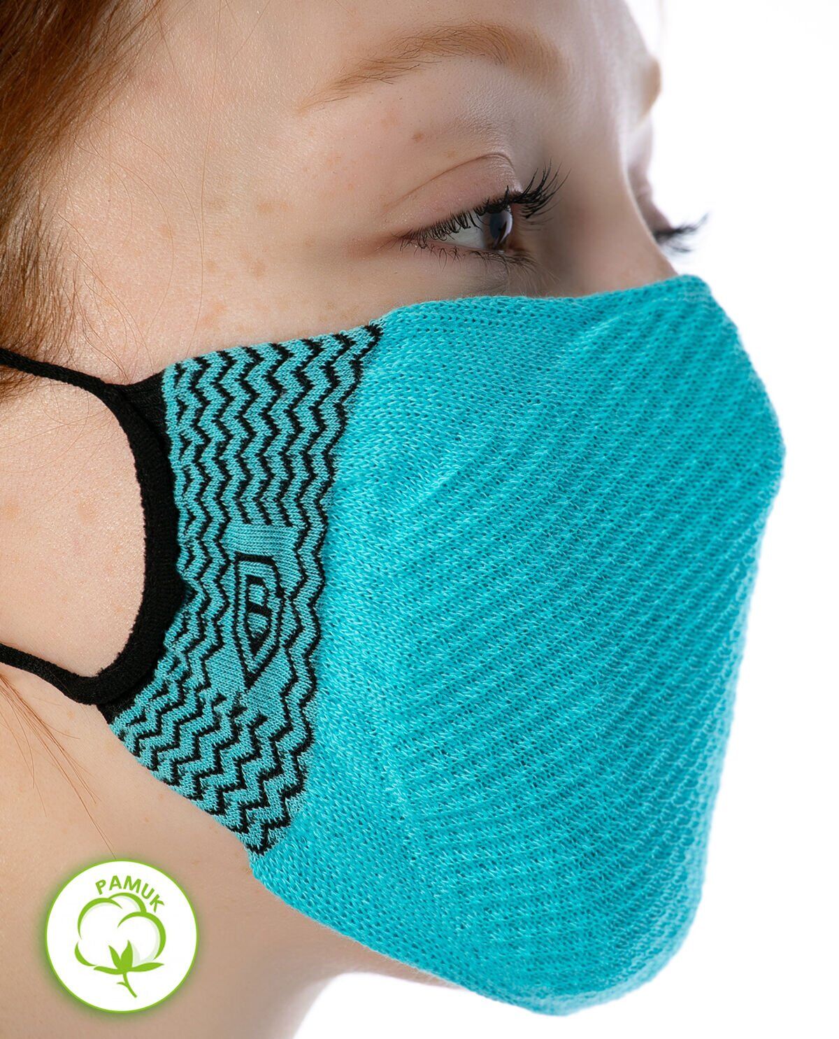 Yıkanılabilir Maske Pamuk Turkuaz Renk Esnek Lastikli