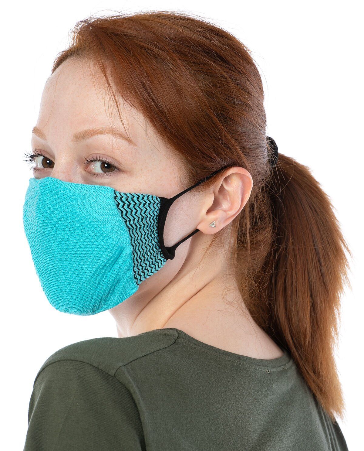 Yıkanılabilir Maske Pamuk Turkuaz Renk Esnek Lastikli
