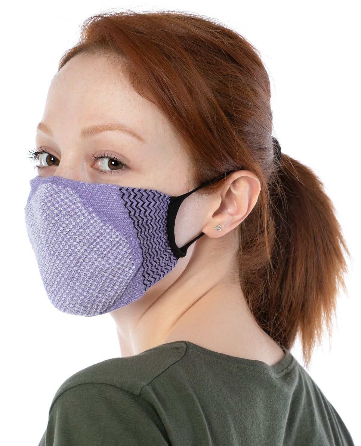 Yıkanılabilir Maske Pamuk Lila Renk Esnek Lastikli