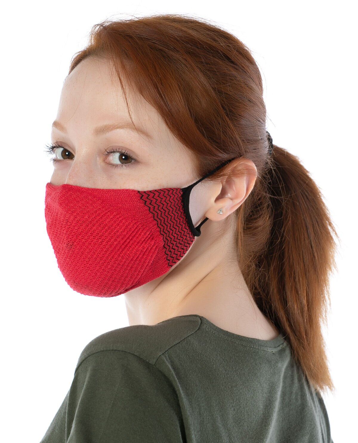 Yıkanılabilir Maske Pamuk Kırmızı Renk Esnek Lastikli
