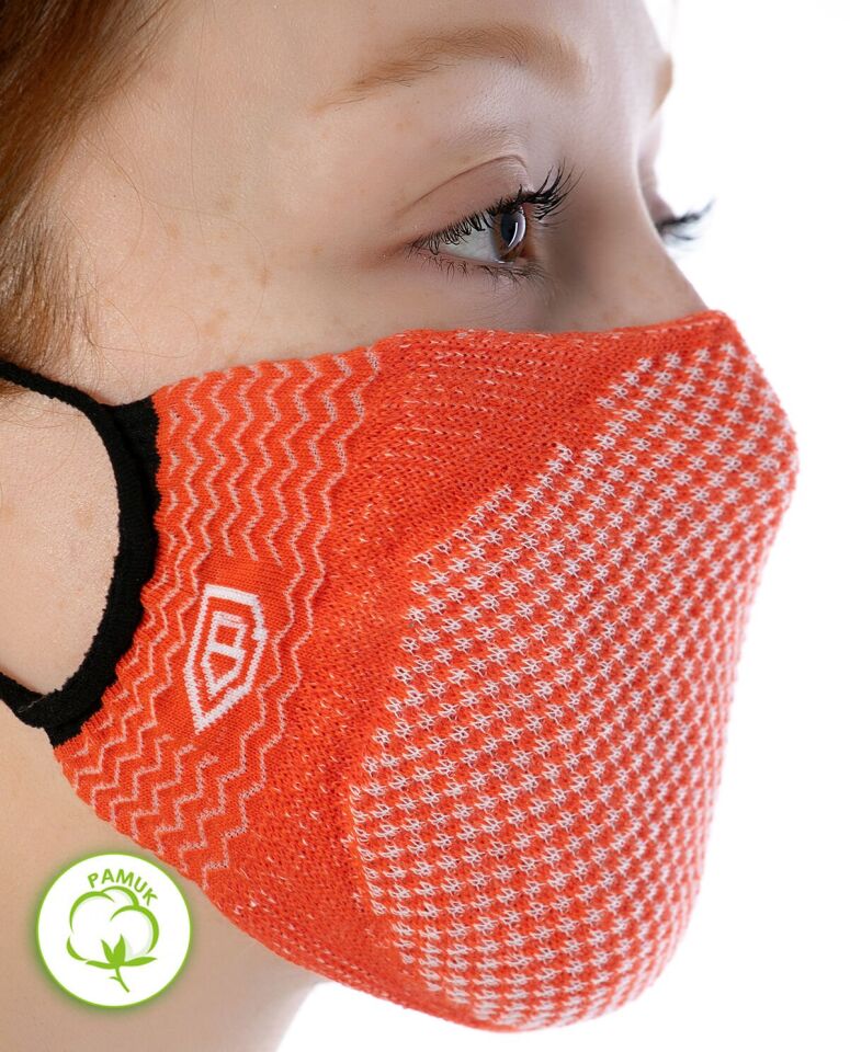 Yıkanılabilir Maske Pamuk Turuncu Renk Esnek Lastikli