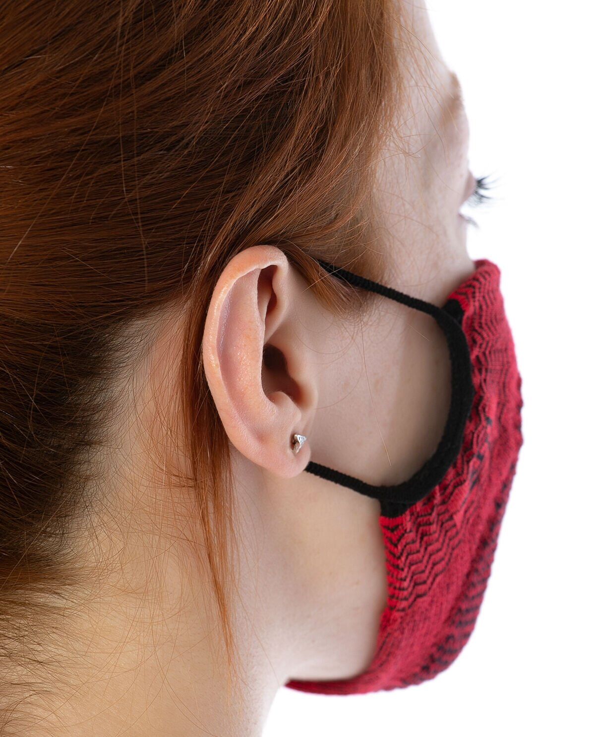 Yıkanılabilir Maske Pamuk Bordo Renk Esnek Lastikli