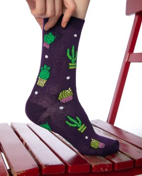 Mor Renk Kaktüs Desenli Soket Çorap MOR - 36/40