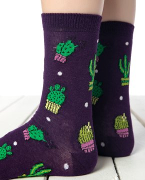 Mor Renk Kaktüs Desenli Soket Çorap MOR - 36/40