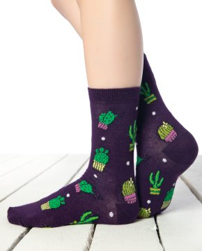 Mor Renk Kaktüs Desenli Soket Çorap MOR - 36/40