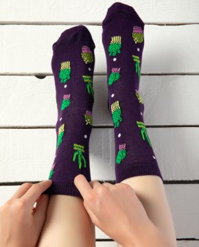 Mor Renk Kaktüs Desenli Soket Çorap MOR - 36/40