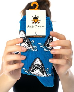 Köpek Balığı Desen Soket Çorap MAVİ - 35/39