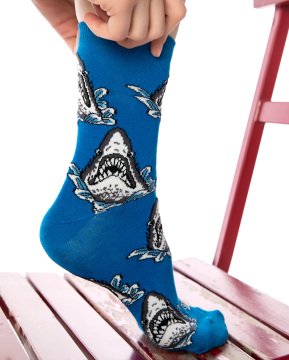Köpek Balığı Desen Soket Çorap MAVİ - 35/39