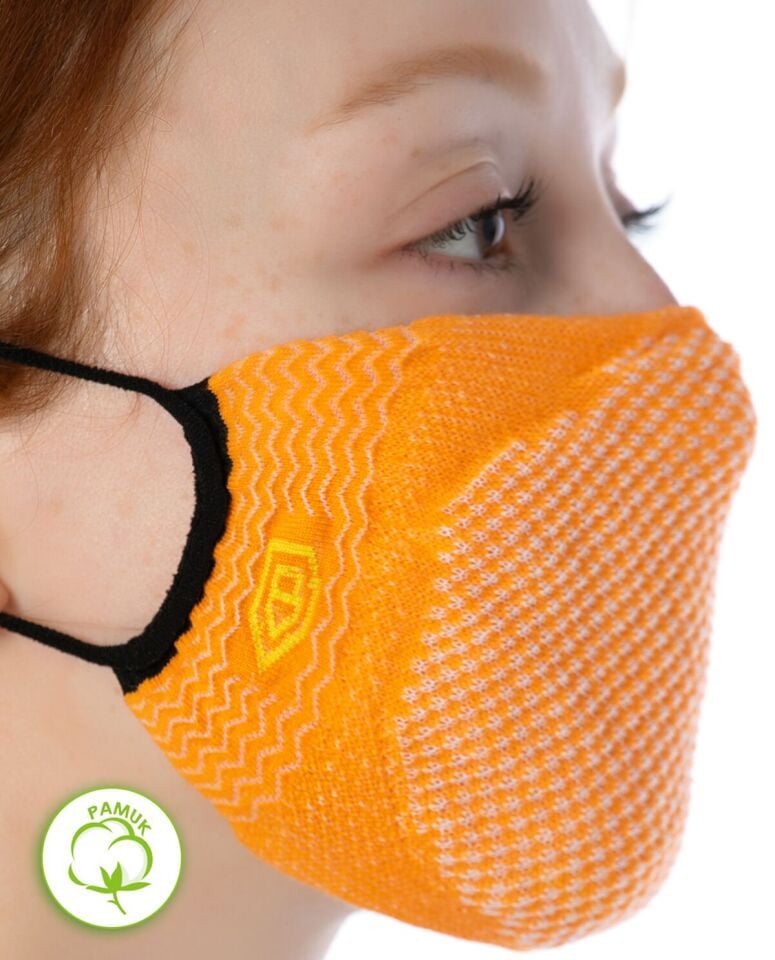 Yıkanılabilir Maske Pamuk Açık Turuncu Esnek Lastikli