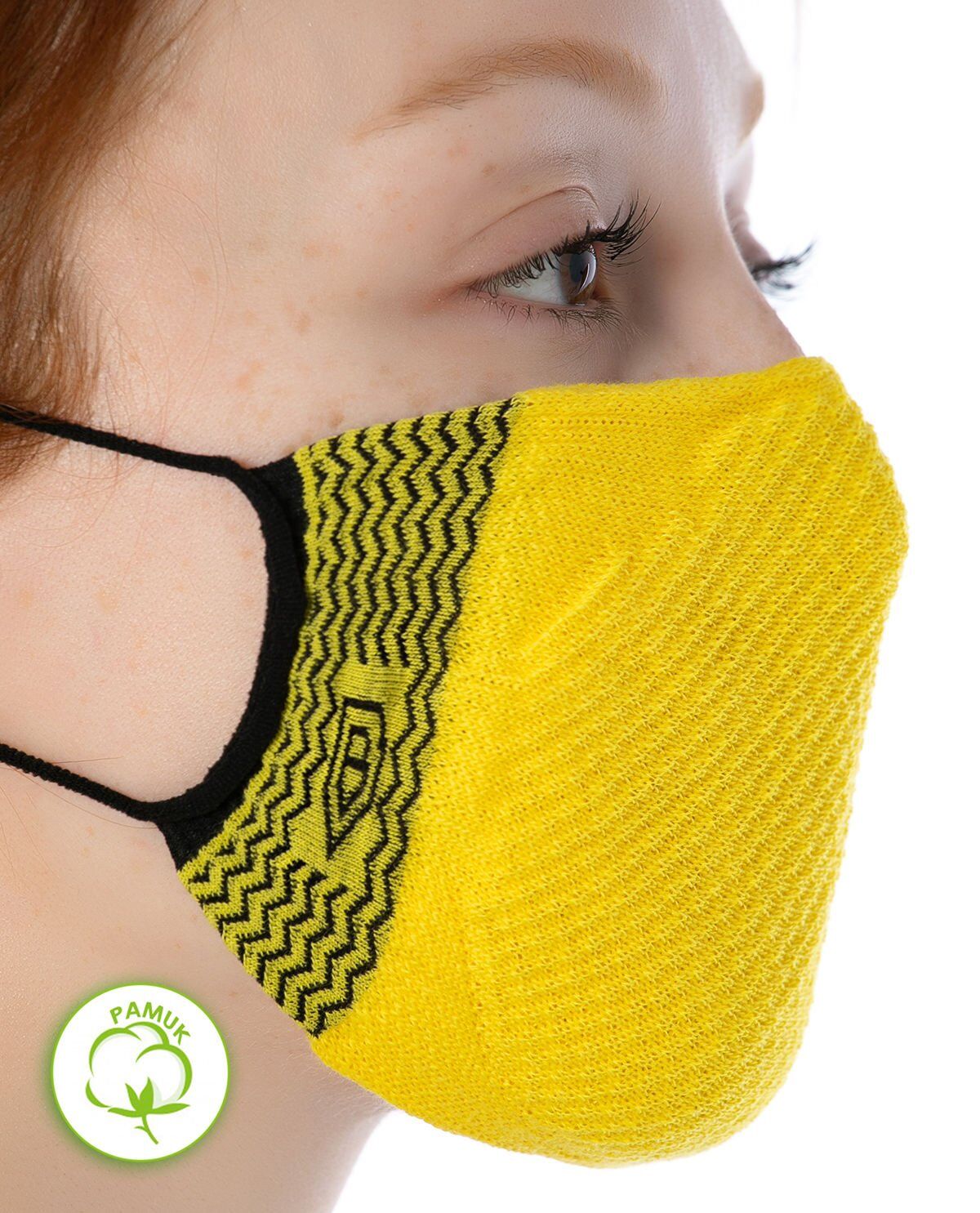 Yıkanılabilir Maske Pamuk Sarı Renk Esnek Lastikli