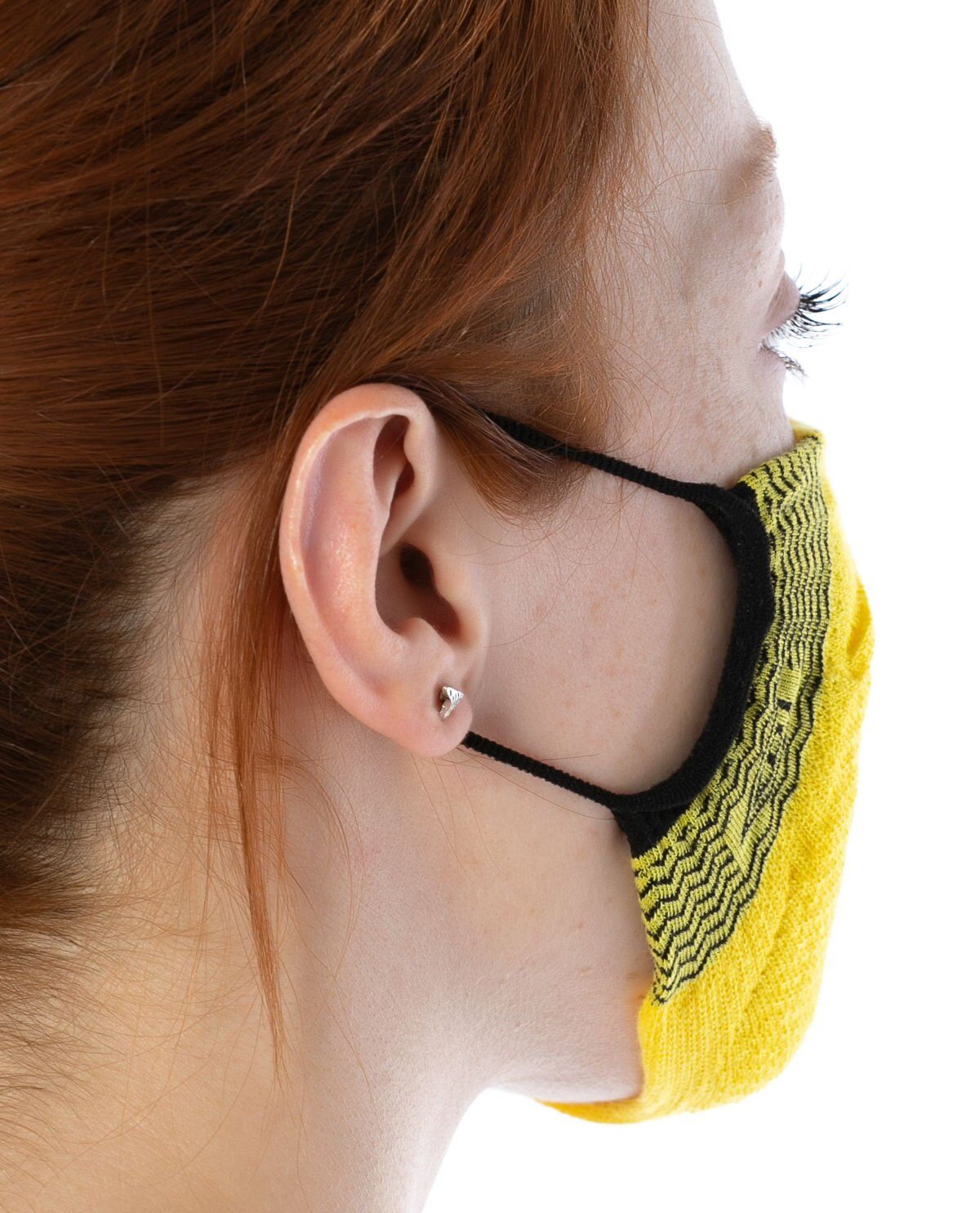 Yıkanılabilir Maske Pamuk Sarı Renk Esnek Lastikli