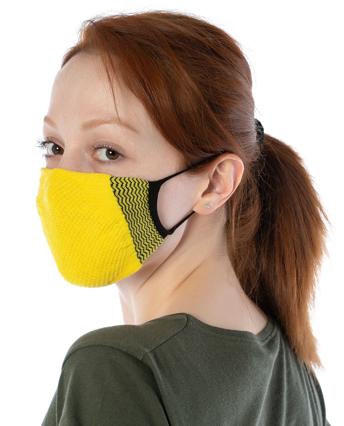 Yıkanılabilir Maske Pamuk Sarı Renk Esnek Lastikli