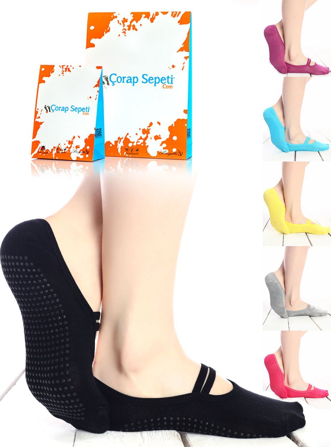 6lı Paket Kaydırmaz Tabanlı Pilates ve Yoga Çorabı