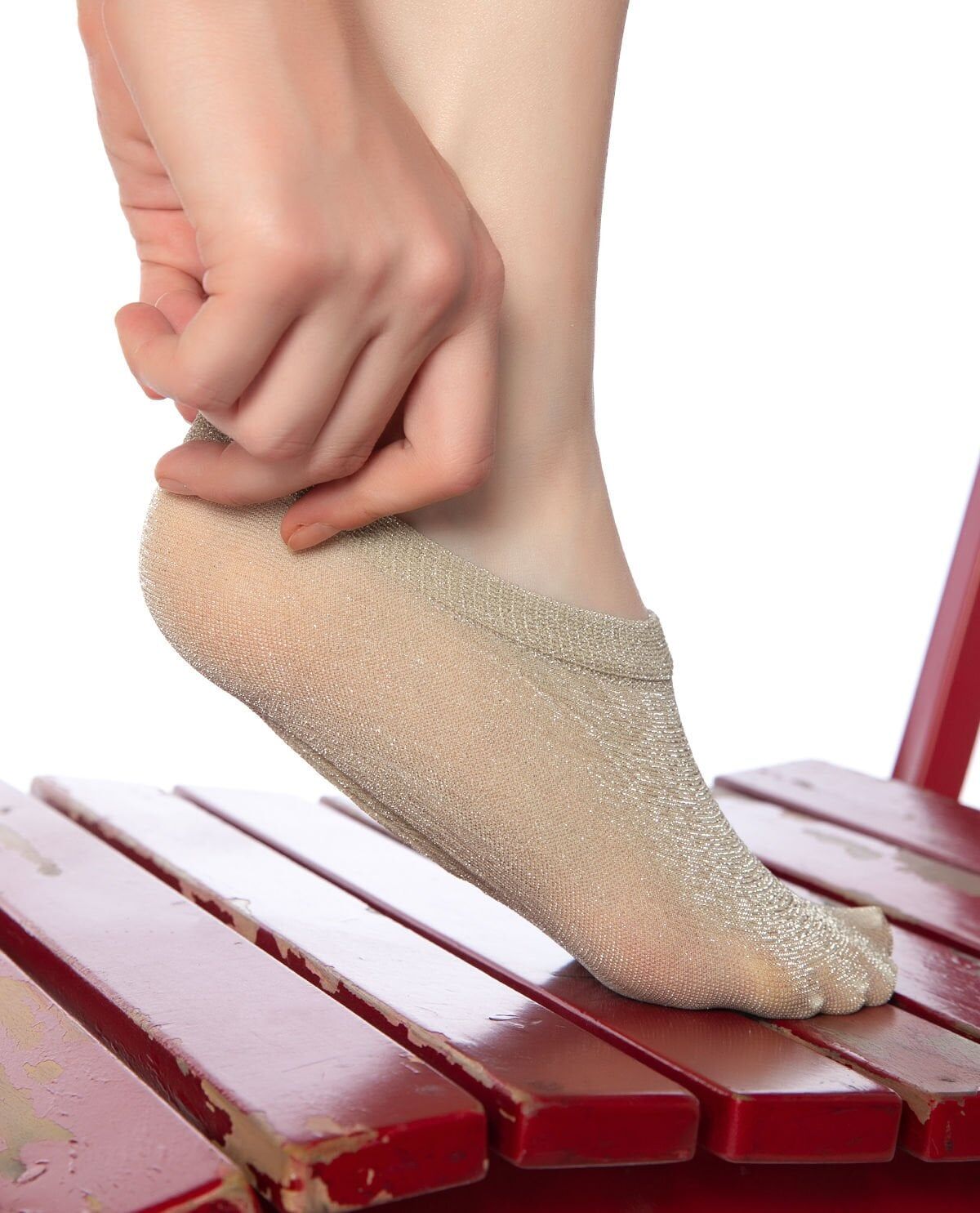 Bej Simli İnce Nylon  Babet Çorap