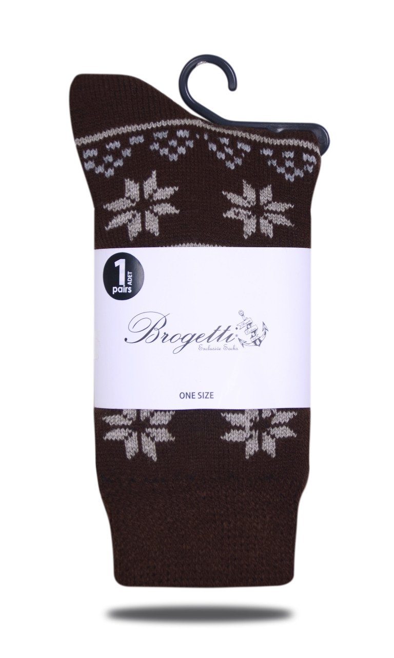 Kahverengi Çiçek Desen Kışlık Çorap KAHVERENGİ - TEK BEDEN