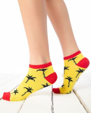 Siyah Palmiye Desenli Kısa Soket Çorap