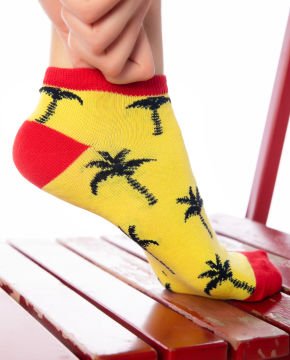 Siyah Palmiye Desenli Kısa Soket Çorap