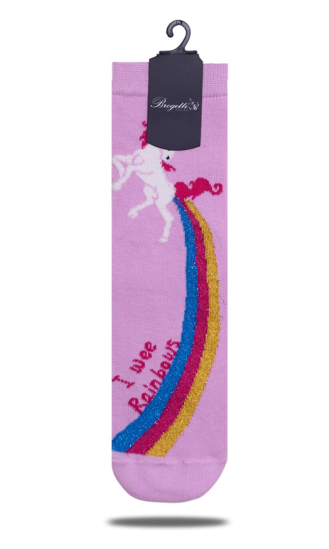 Pembe Renk Gökkuşağı Unicorn Desen Soket Çorap PEMBE - TEK BEDEN