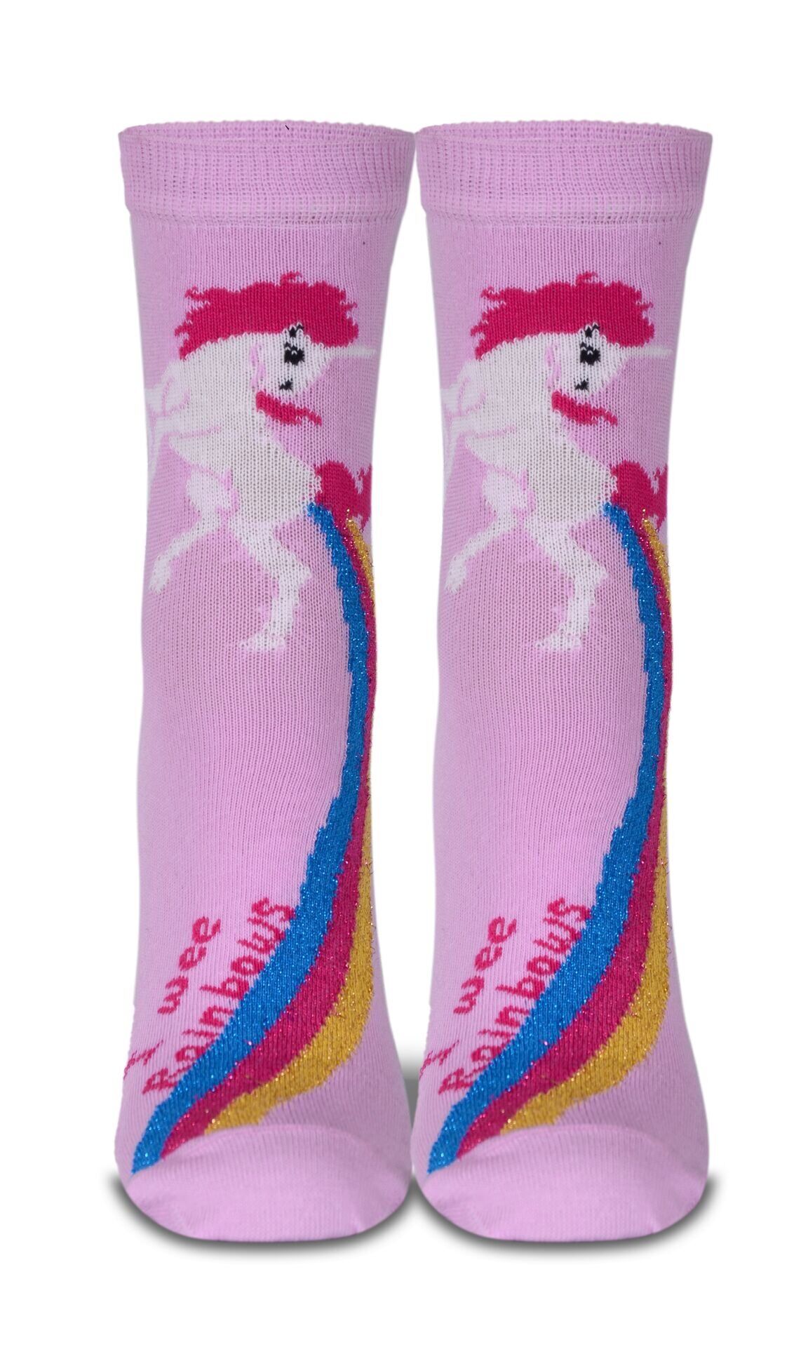 Pembe Renk Gökkuşağı Unicorn Desen Soket Çorap PEMBE - TEK BEDEN