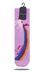 Pembe Renk Gökkuşağı Unicorn Desen Soket Çorap PEMBE - TEK BEDEN