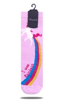 Toz Pembe Renk Gökkuşağı Unicorn Desen Soket Çorap