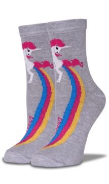 Gri Melanj Renk Gökkuşağı Unicorn Desen Soket Çorap