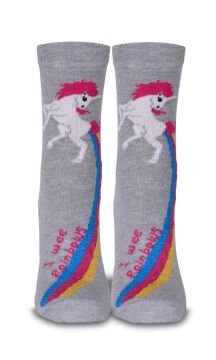 Gri Melanj Renk Gökkuşağı Unicorn Desen Soket Çorap