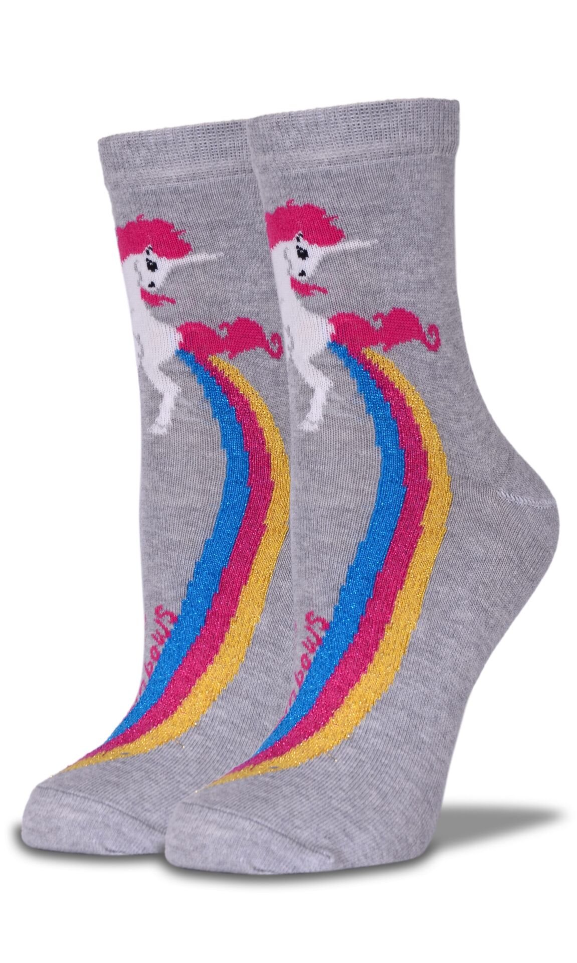 Gri Melanj Renk Gökkuşağı Unicorn Desen Soket Çorap