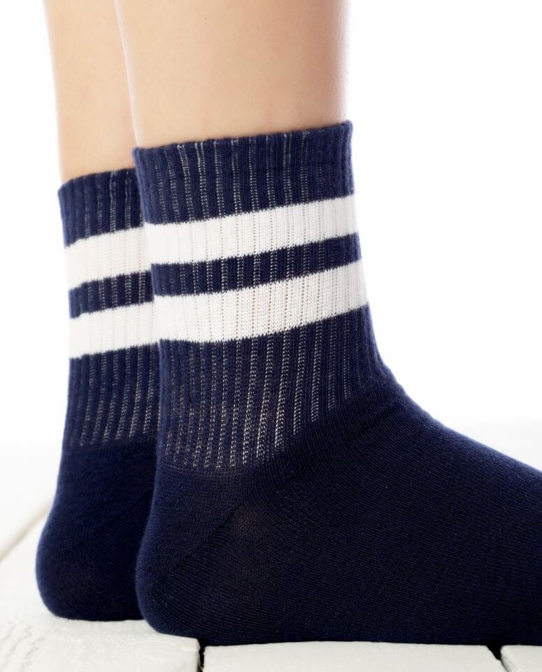 Serena Lacivert Renk Beyaz Çizgili Tenis Çorabı