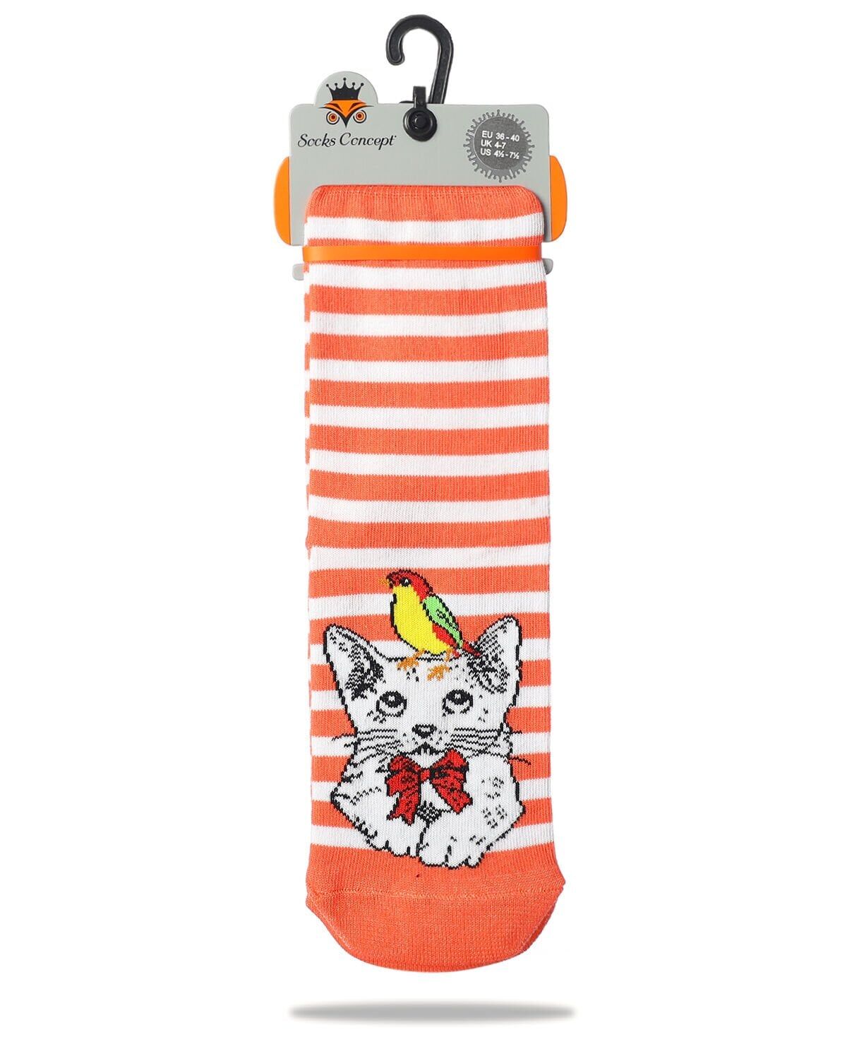 Kedi ve Kuş Desenli Soket Çorap